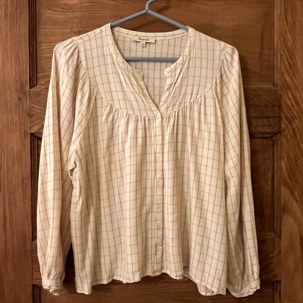 Madewell balloon-sleeve peasant top in windowpane